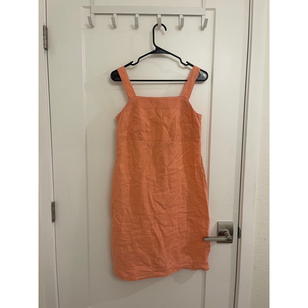 Vintage 100% Linen Y2K Peach Mini Shift Sun Dress Luxury Breathable